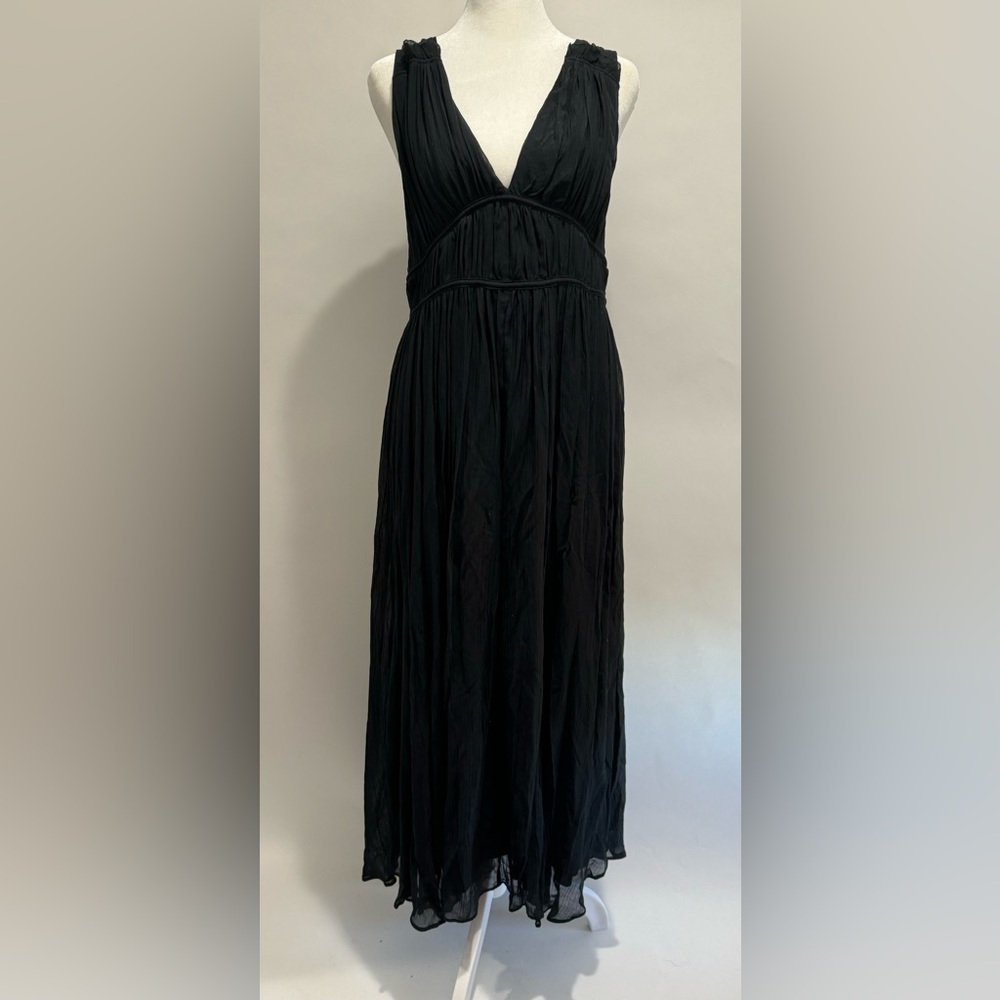 Banana Republic NWT Black Silk Georgette V Neck Gauzy Goddess Midi Dress